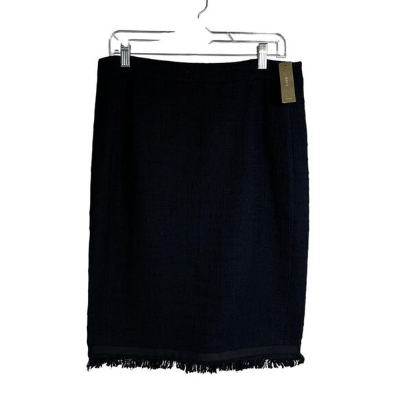 J.CREW Pencil Skirt Womens 10 Black Nubby Tweed Fringe-Trim NWT Classic Chic
